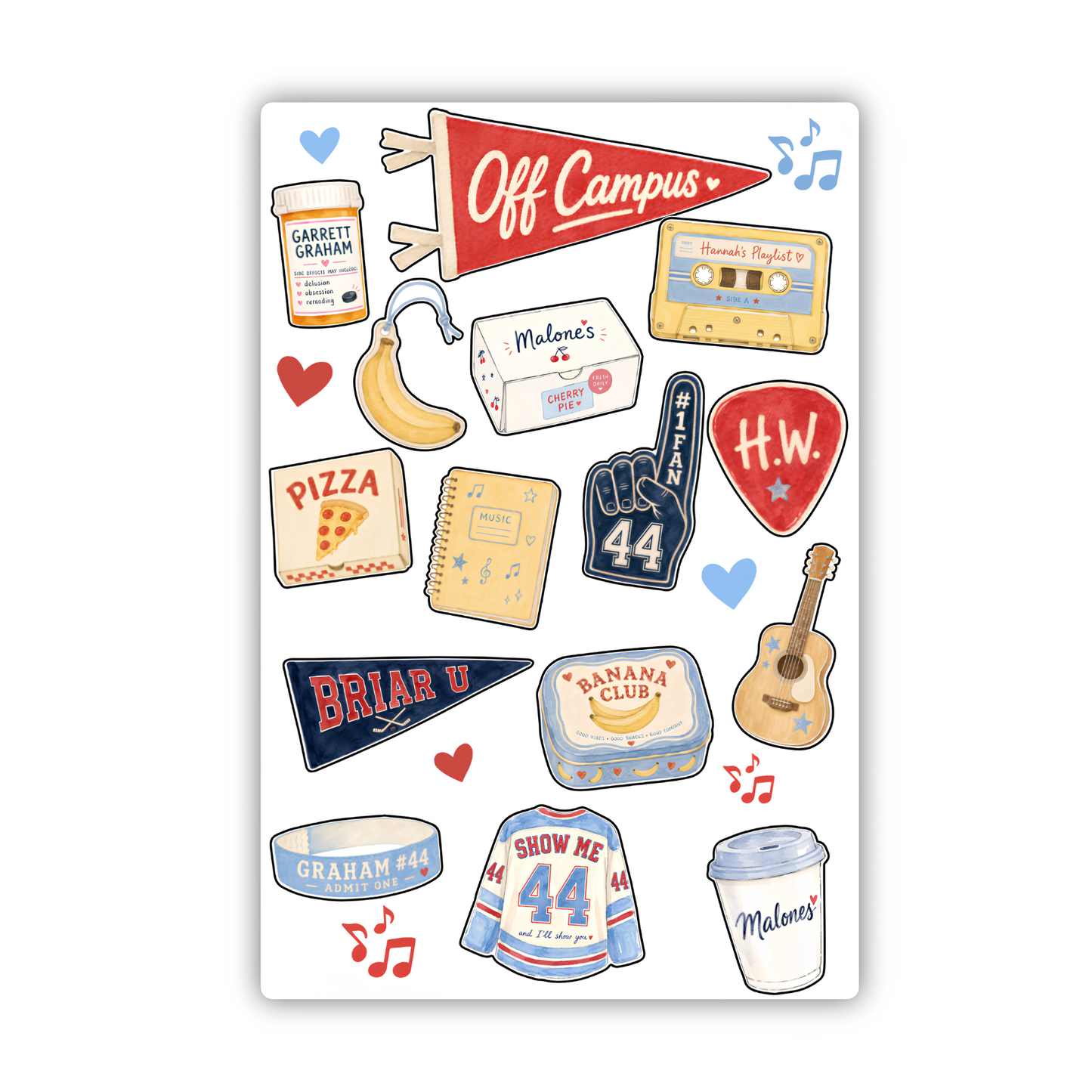 Off Campus Inspired Sticker Sheet- Campus Icons & Music